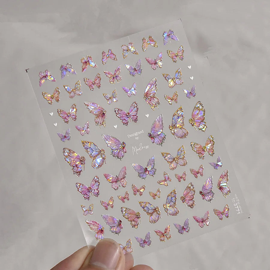 Japanese Punk Style Black Rabbit & Dark Butterfly Nail Stickers 5D Pearl Nail Art Decal Design Manicure Tool High Quality