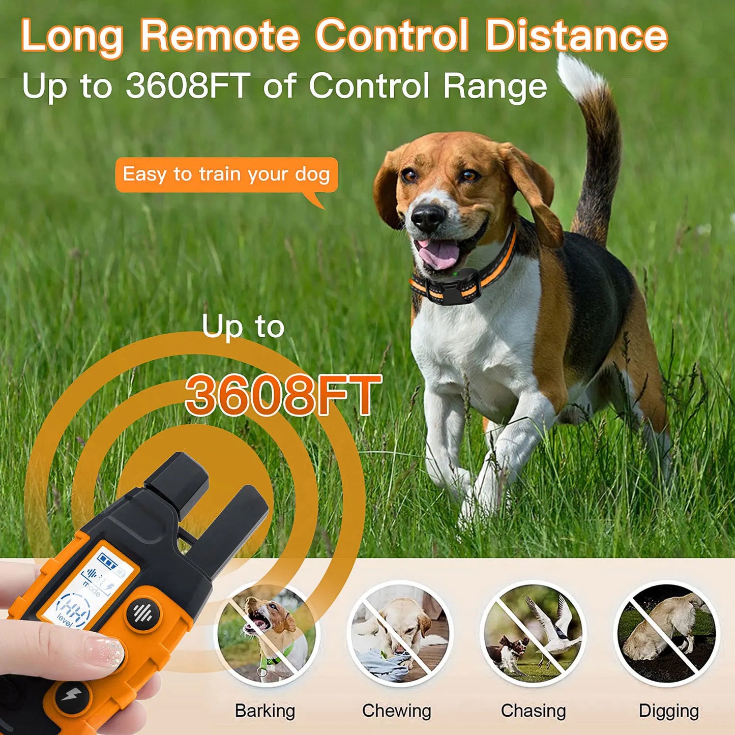 Collar de entrenamiento eléctrico para perros de 1000 m con control remoto, resistente al agua, para cachorros de 2,2 a 54 kg, con vibración y descarga eléctrica.