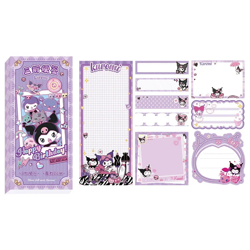 Cute Cartoon Sticky Notes Set 9 Designs 180 Sheets Foldable Memo Pads for Office School Journaling and Desk Organization