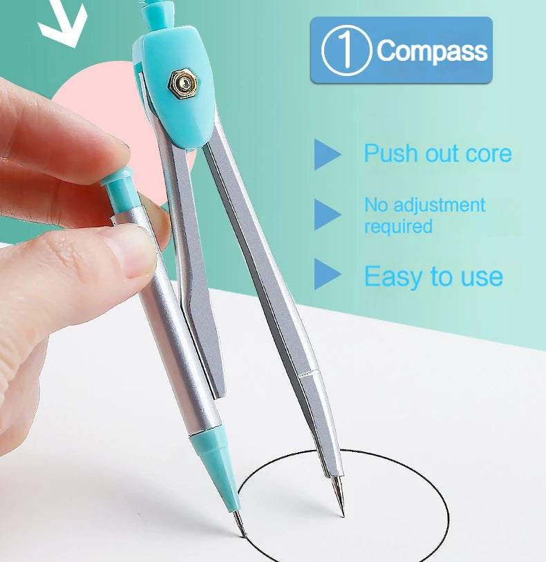 7-In-1 Multifunctional Compass Ruler Set Integrated High Aesthetic Drawing Office Tools for Primary Secondary School Stationery