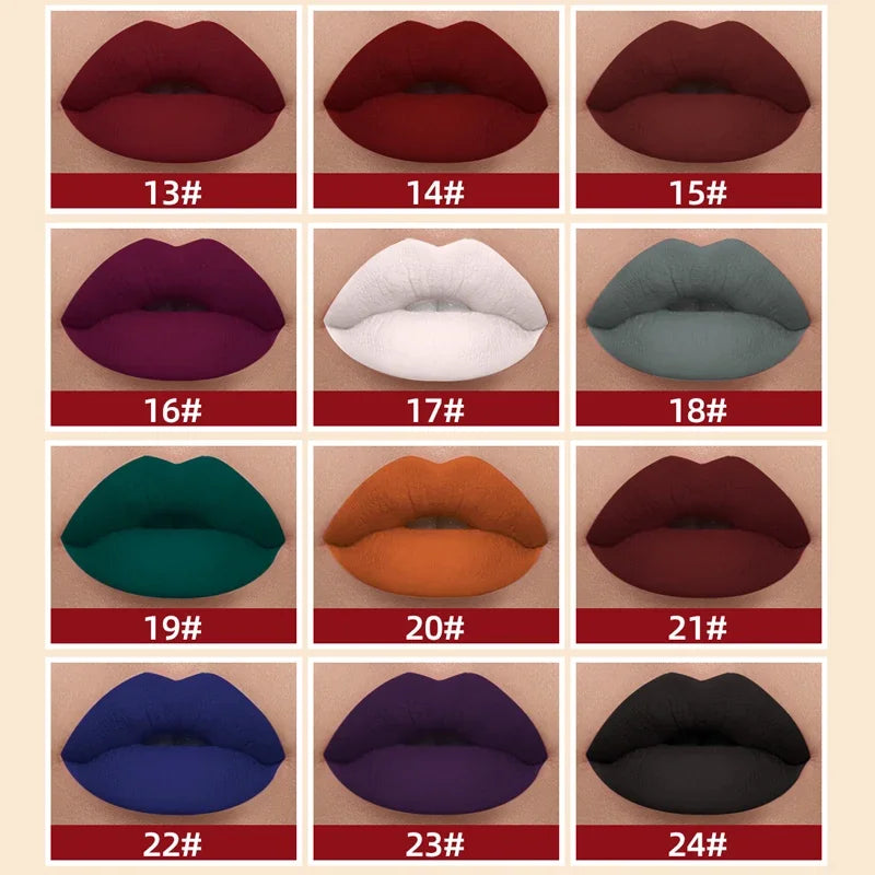 Nude Matte Lip Gloss 24 Colors Long-lasting Velvet Lipstick Waterproof Non-stick Cup Sexy Red Dark Lip Tint Makeup Cosmetic