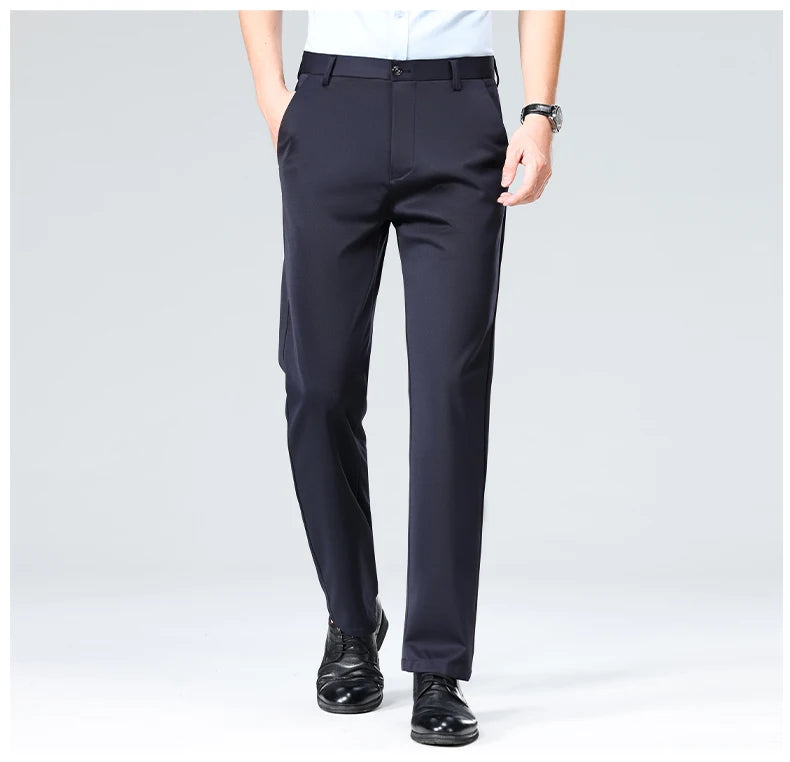 Pantalones de talla grande para hombre, pantalones de traje de negocios, pantalones de vestir formales elásticos, pantalones negros clásicos para hombre grande