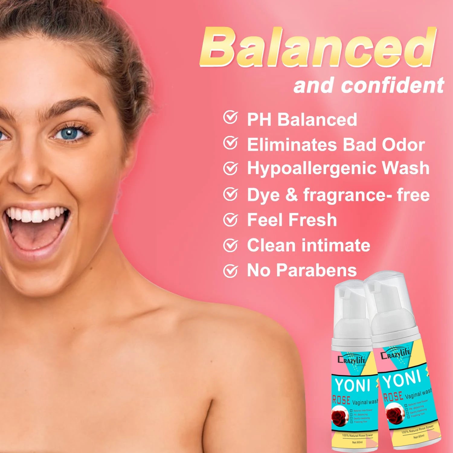 Feminine Intimate Yoni Wash Natural Washing Foam Vaginal Herbs Washer Hygiene Vagina Detox Cleaning Care for Women's Health 60ml
