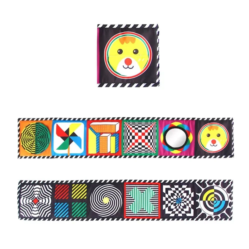 Livro de Pano de Alto Contraste para Bebês (0M+) – Brinquedos Sensoriais em Preto e Branco com Temática de Animais para Berço e Método Montessori