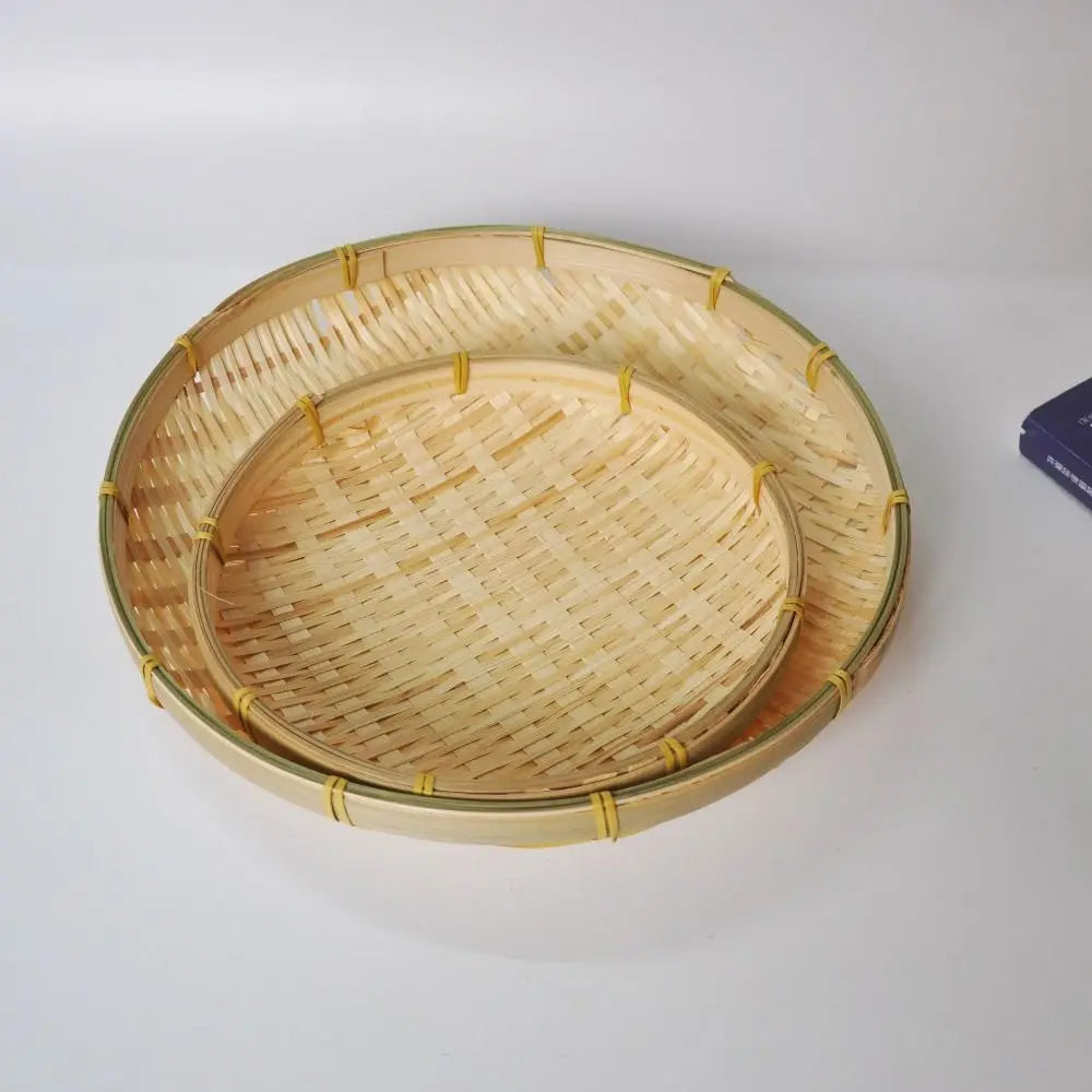 Handmade Woven Woven Bamboo Tray Bamboo Round Bamboo Woven Basket Decorative Serving Tray Living room
