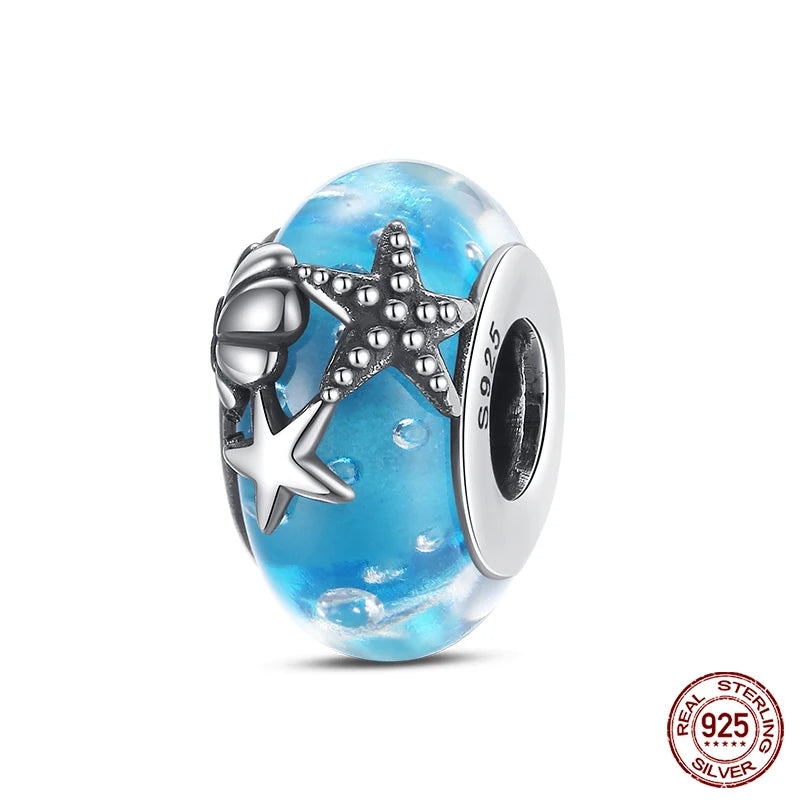 Ocean Series - Original Genuine 925 Sterling Silver Turtle Crab Mermaid Charm Beads Suitable for 3mm Bracelet DIY Making Pendant