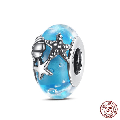 Ocean Series - Original Genuine 925 Sterling Silver Turtle Crab Mermaid Charm Beads Suitable for 3mm Bracelet DIY Making Pendant