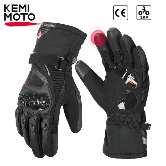 KEMiMOTO Winter Motorcycle Gloves CE Protective Black Guantes Moto Invierno Warm Touch Screen Waterproof Windproof Gloves