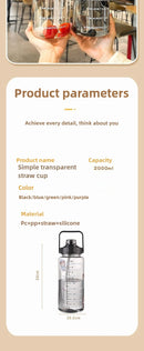 2025 Spring/Summer 2L Large Capacity Outdoor Plastic Bouncing Straw Sports Water Bottle Leak-proof Portable Refill Cups