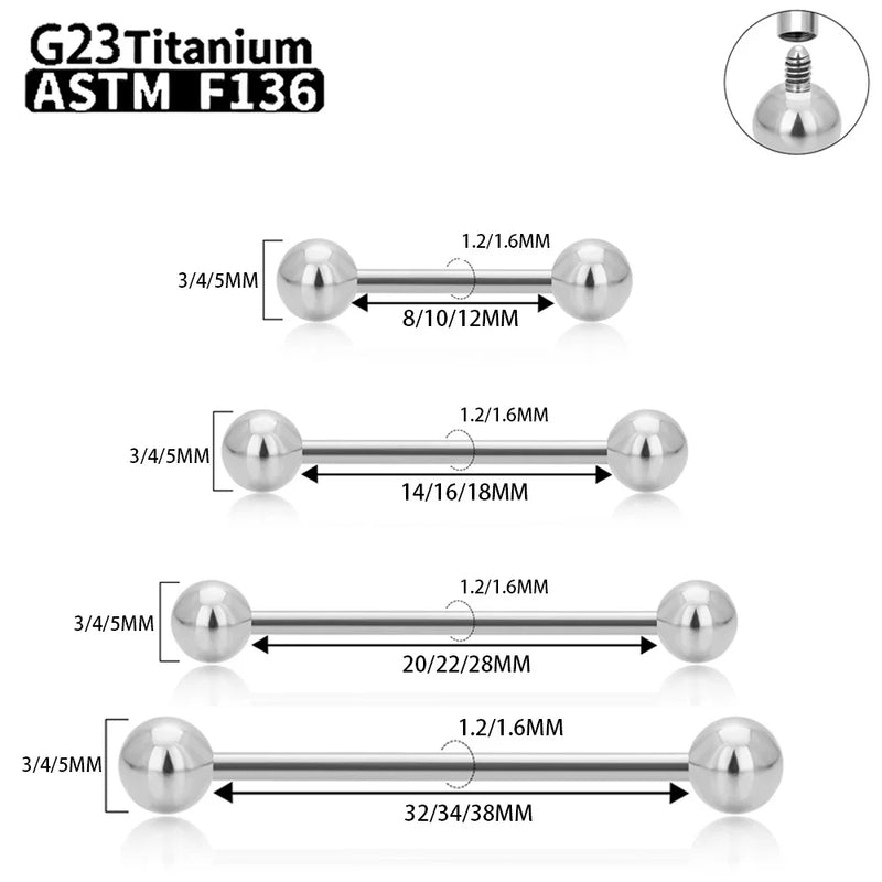 1/5/10pcs G23 Titanium External Internal thread Piercing Jewelry 14G 16G Long Industrial Sexy Barbell Barbell Ring Tongue
