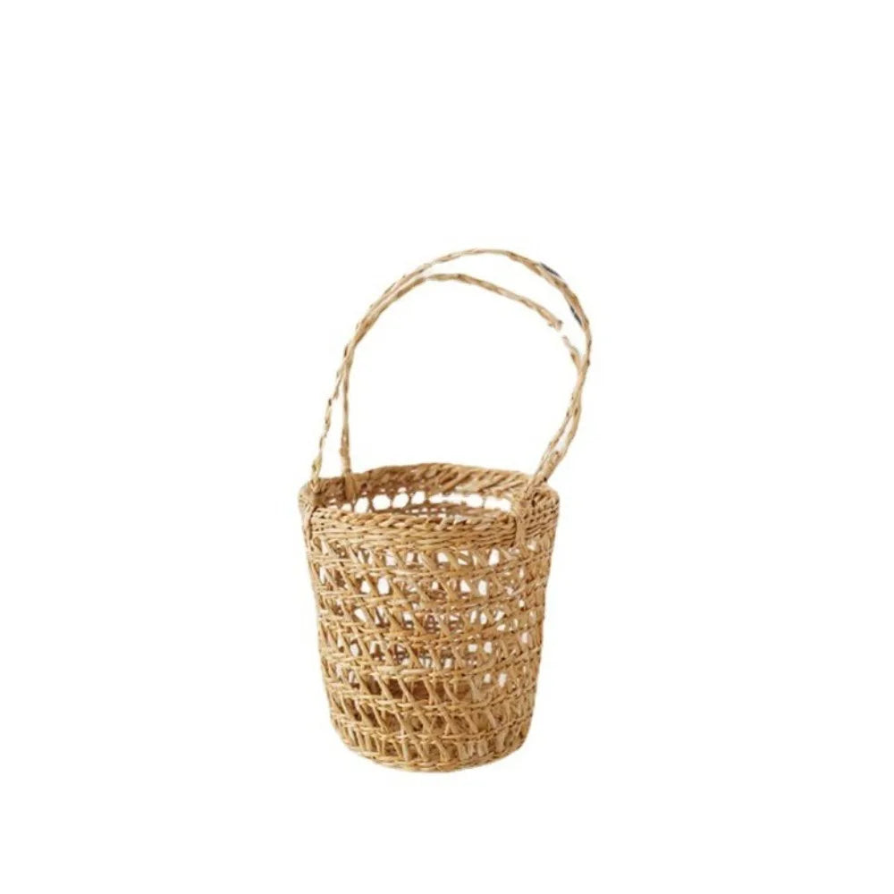 High Quality Handmade Straw Woven Basket with Handle Picnic Props Storage Basket Ornaments Tea Cup Cover