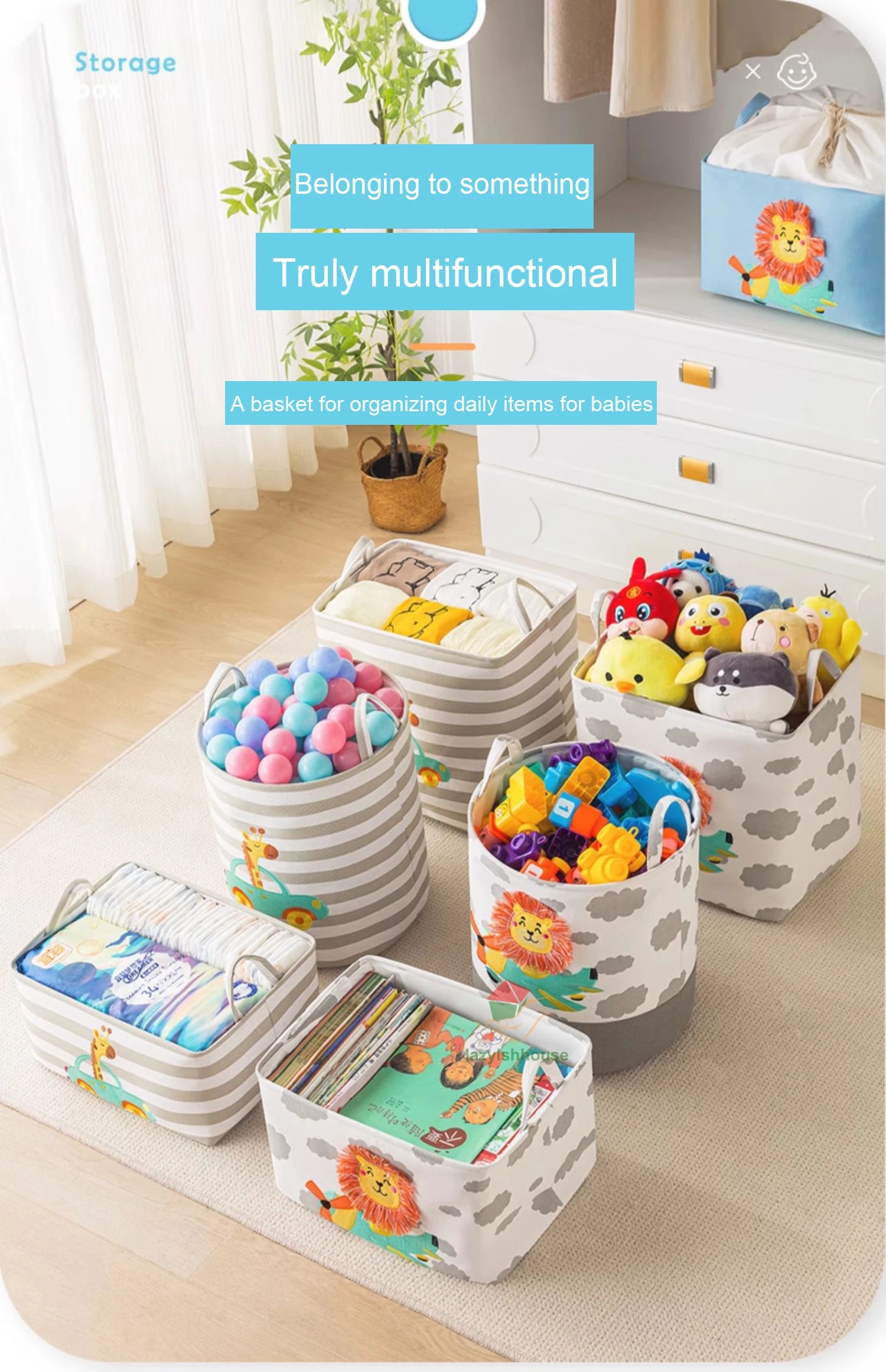 Folding Storage Basket Linen Storage Fabric Wardrobe Office Bedroom Closet Toys Laundry Basket With Handle Storage Organizer new