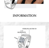 PERFANY 1/2CT Moissanite Ring for Men S925 Pure Silver Sparkling Diamond Domineering Wedding Ring Luxury Wedding Jewelry Gift