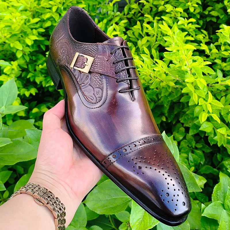 Nice Men Black Brown Leather Oxford Brogue Dress Shoes Office Men's Leather Men's Pair with Suit Jeans Side Lace Up Buckle Stylish