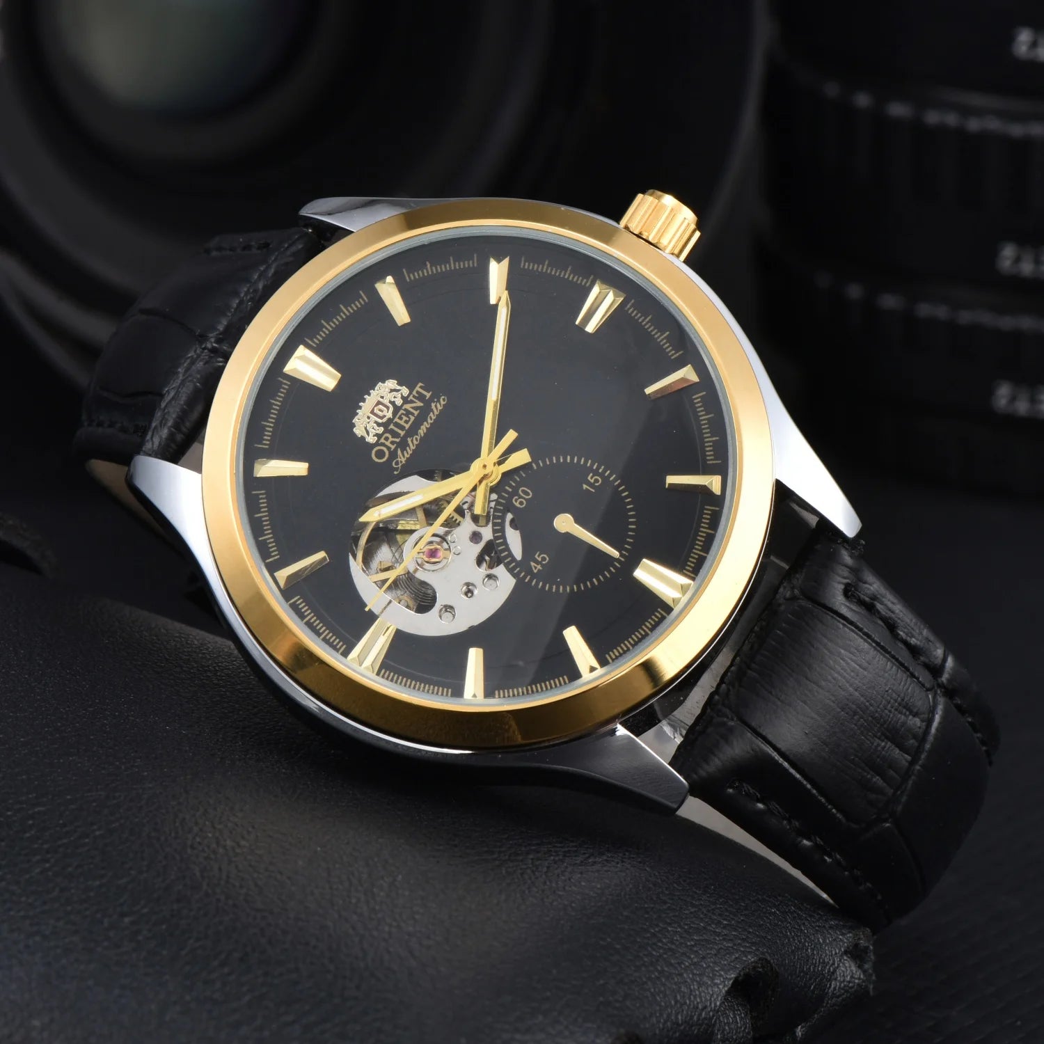 Orient Double Lion Watch Japanese Fully Automatic Mechanical Watch Hollowed Out Business Men's Watch Leather Strap
