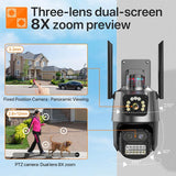 9MP PTZ Wifi Camera Three Lens Dual Screens Outdoor Surveillance CCTV Cameras Ai Human Detect Security IP Camera Auto Tracking