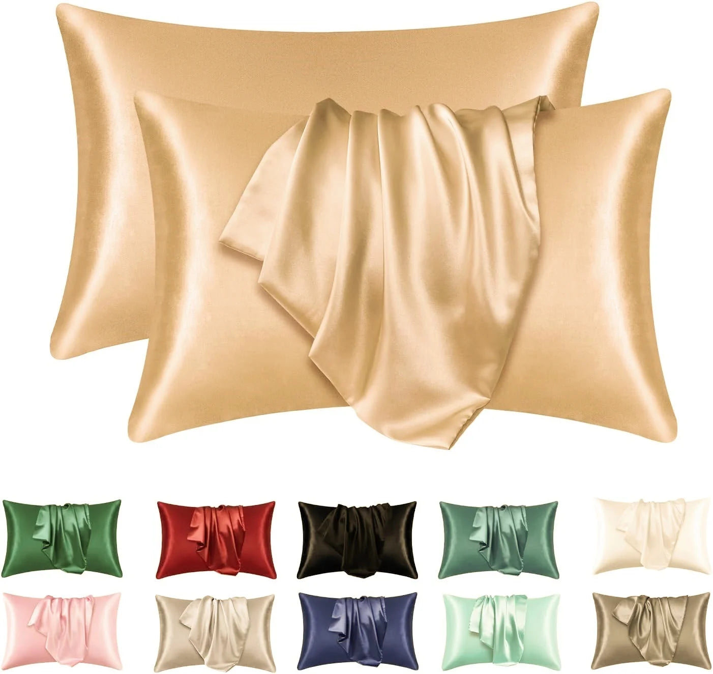 2pcs Satin Silk Pillowcase for Hair and Skin, Coral Pillow Cases Standard Size Set of   Super Soft Pillow Case