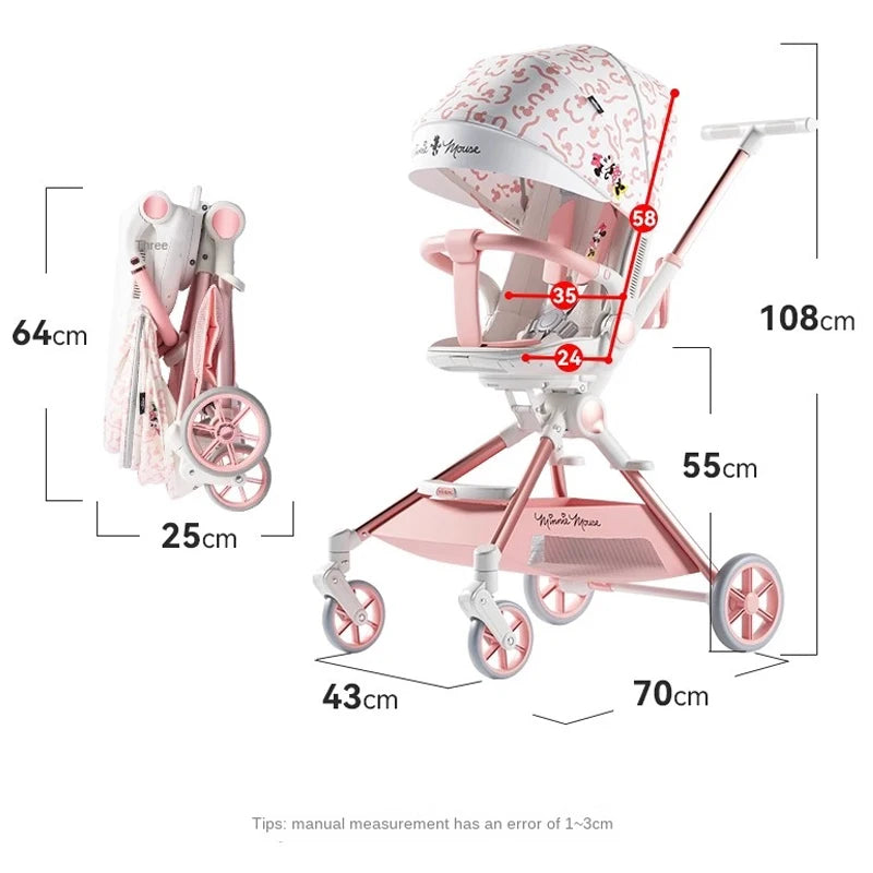 Pink Newborn Stroller can sit or lie down 0-6 years old Children Lightweight Folding Boardable Travel 360 ° Steering Stroller
