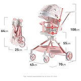 Pink Newborn Stroller can sit or lie down 0-6 years old Children Lightweight Folding Boardable Travel 360 ° Steering Stroller