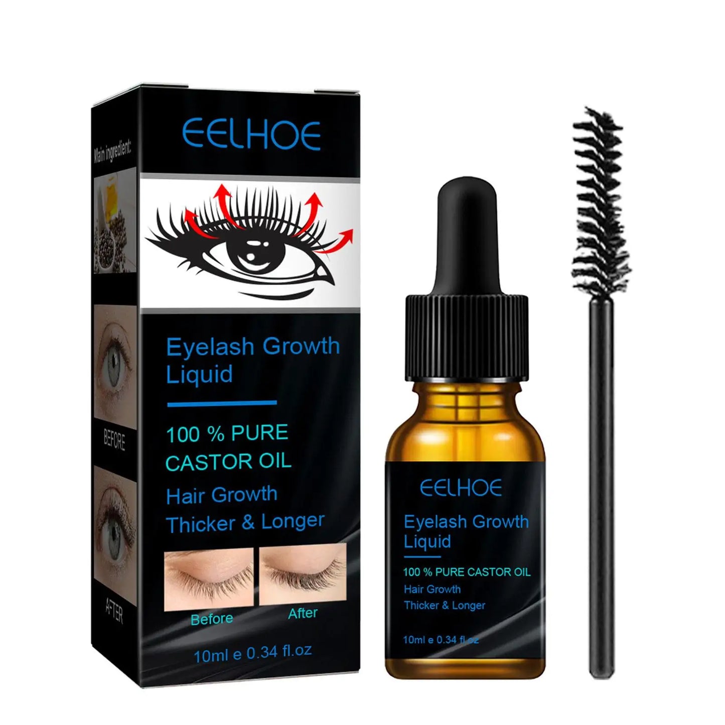 Castor Oil Eyelash Growth Serum Eyelash Enhancer Lengthening Fuller Thicker Lashes Treatment Eyebrow Growth Nourishing 10ml