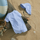 MISOWMNJOY Baby Girl Boy Swimsuit Summer New Stripe Print Kids Beachwear Short Sleeve Half Zipper Rash Guard Swimwear Sunhat Set