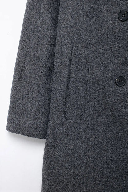 TRAFZA 2024 Autumn New Women Loose Coat Lapel Double Breasted Long Sleeve Jacket Winter Warm Thick Vintage Solid Trench Outwear
