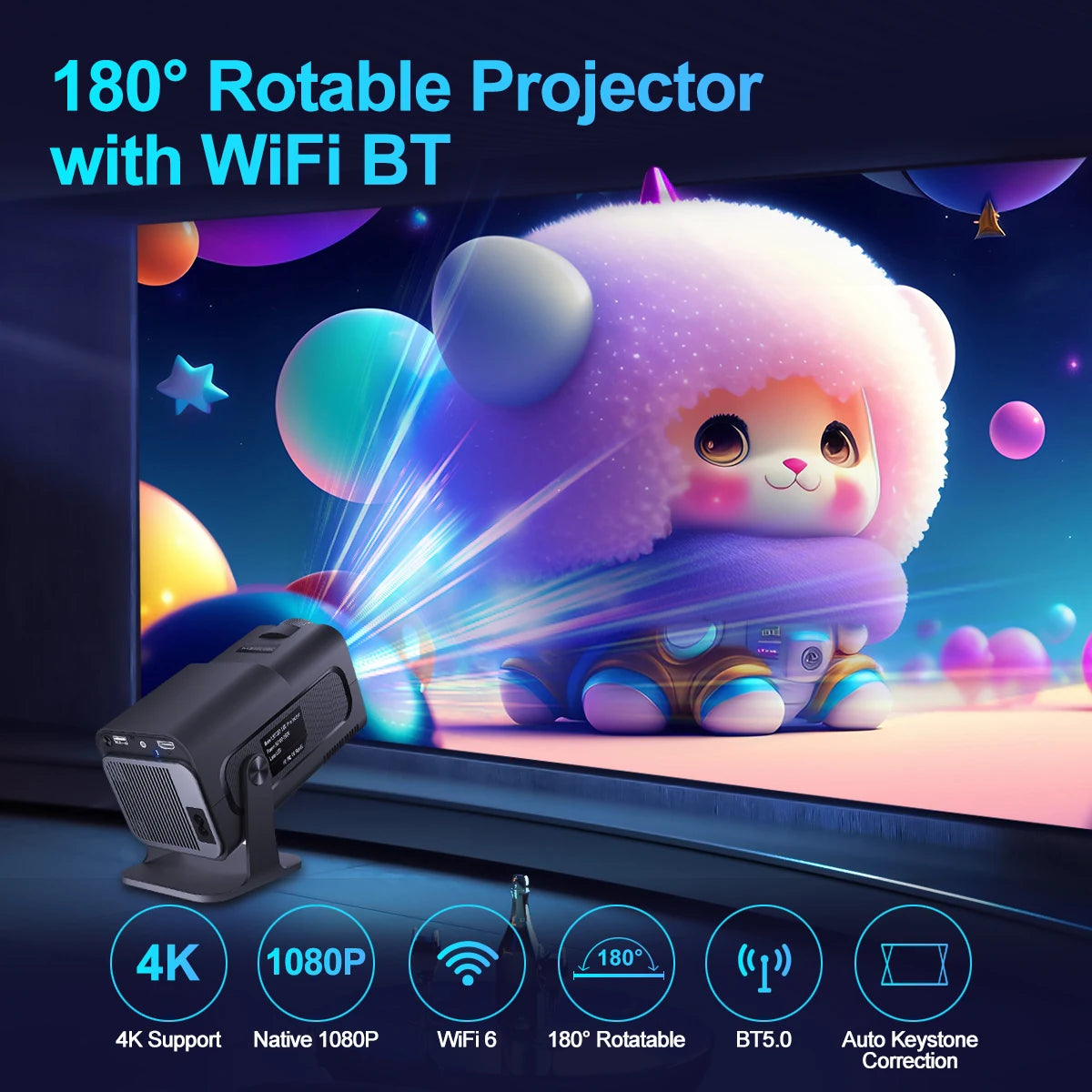 Proyector Magcubic 4K Android 11 con resolución nativa 1080P, 390ANSI, HY320, Wifi dual, Bluetooth 5.0, 1920 x 1080P, proyector de cine portátil actualizado HY300