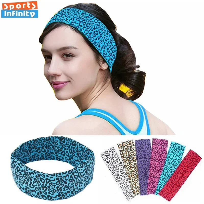 Fashion Leopard Print Sports Headband Yoga Headband Women's Fitness Elastic Cotton Sweat-Absorbing Headscarf Athletic Headwear