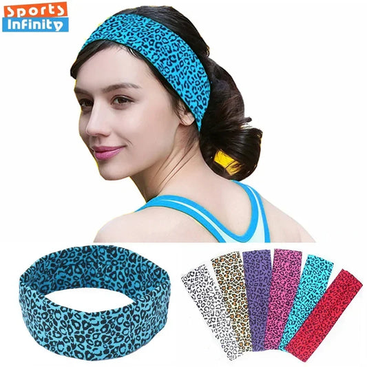 Fashion Leopard Print Sports Headband Yoga Headband Women Fitness Elastic Cotton Sweat Absorbing Headscarf  Athletic Headwear