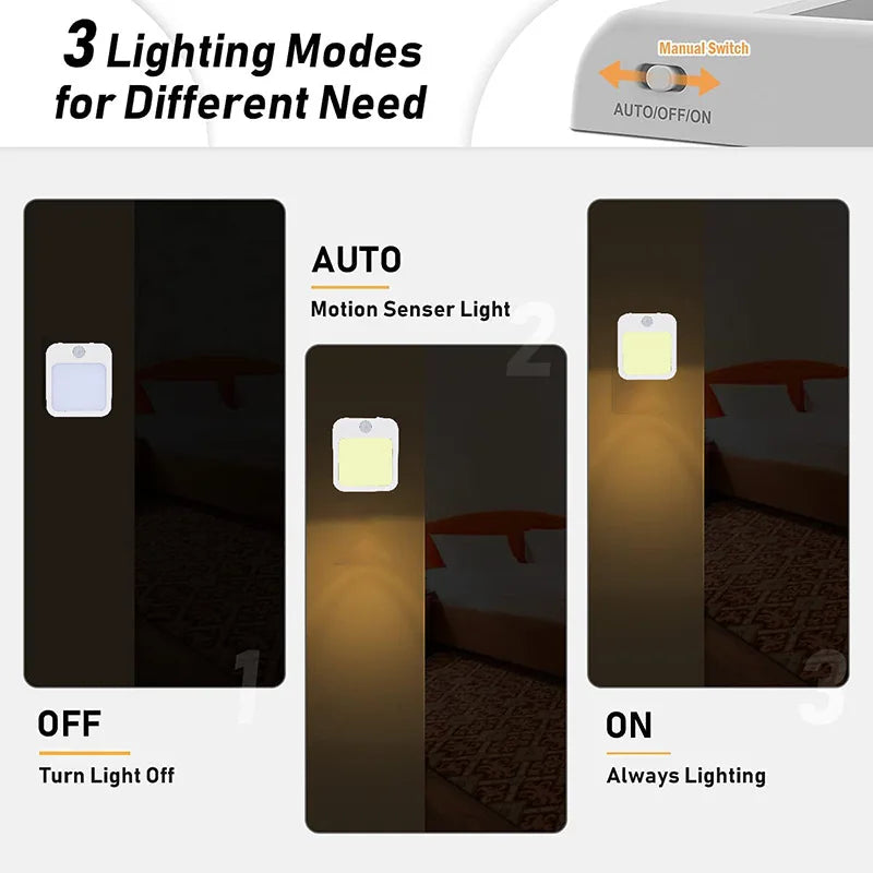 Luz nocturna con sensor de movimiento y luz LED, enchufe europeo, luz nocturna inalámbrica para niños, mesita de noche y dormitorio.