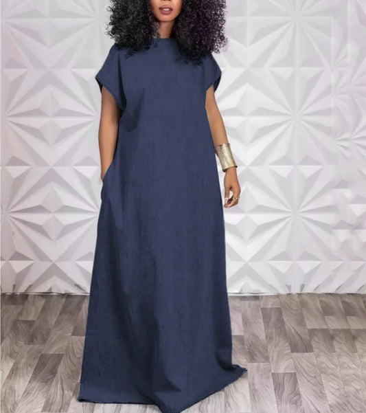 Vestido vaquero vintage de gran tamaño para mujer, falda larga holgada, manga murciélago, escote en V, espalda abierta, elegante, talla grande, 2024 