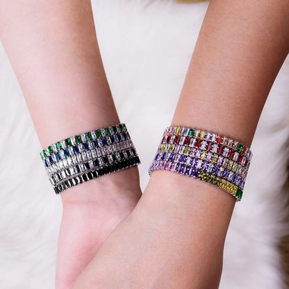 Pulseras de tenis de cristal arcoíris para mujer, color plata Kpop, regalos para amigas, cadena de brazalete de circonitas coloridas, joyería para la mano H167-M