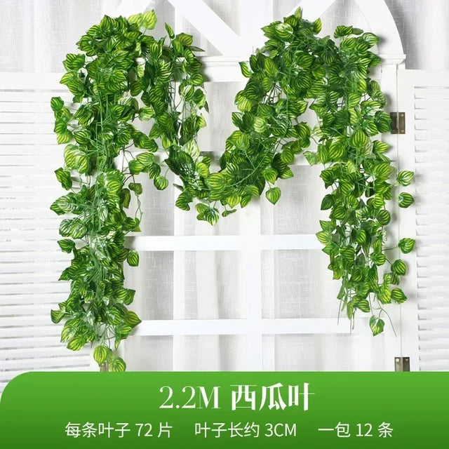 Artificial Green Ivy Leaf Garland Plant, Silk Wall Hanging Vine, Home Garden Decoration, Wedding Party, DIY Fake Wreath Leaves, 2.2m 