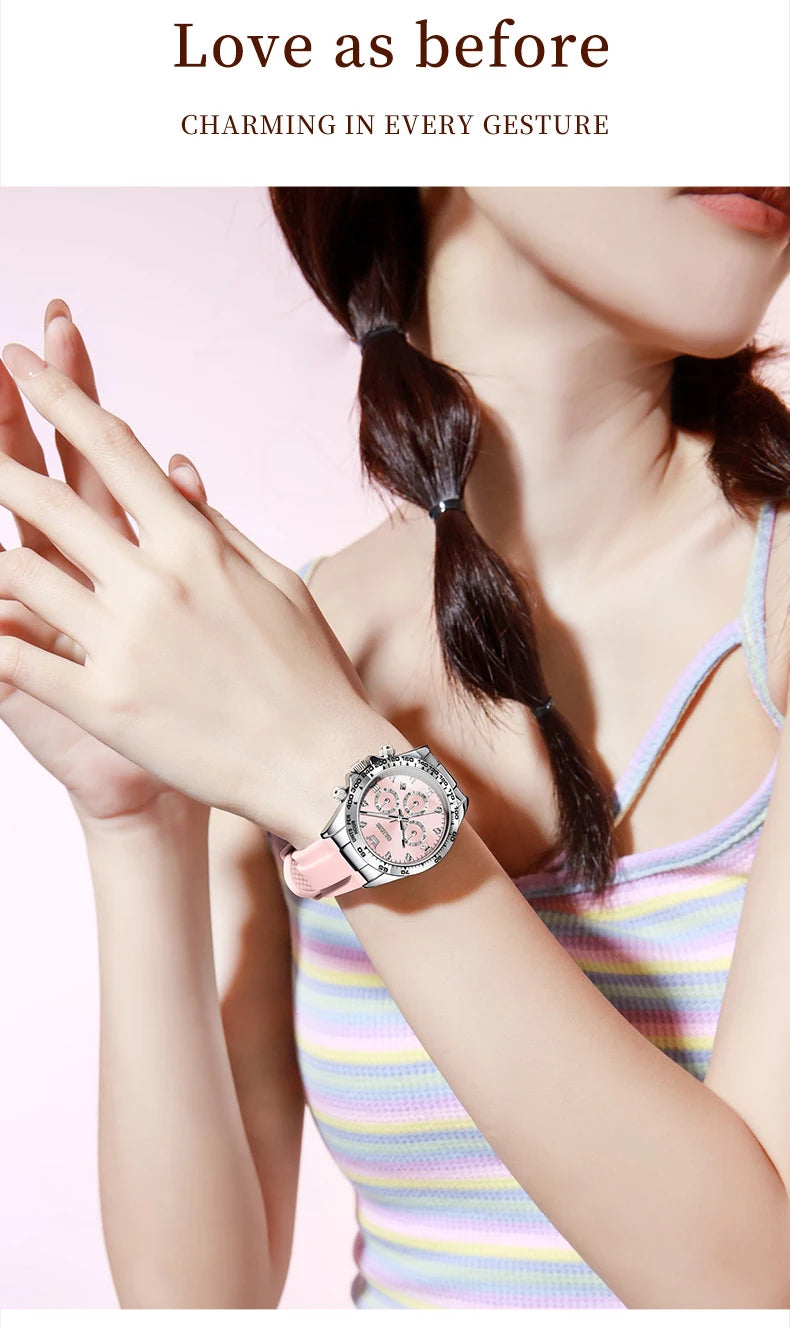 Relógio feminino de Olevs de luxo pulseira de silicone cronógrafo multifuncional calendário a prova de agua 5618