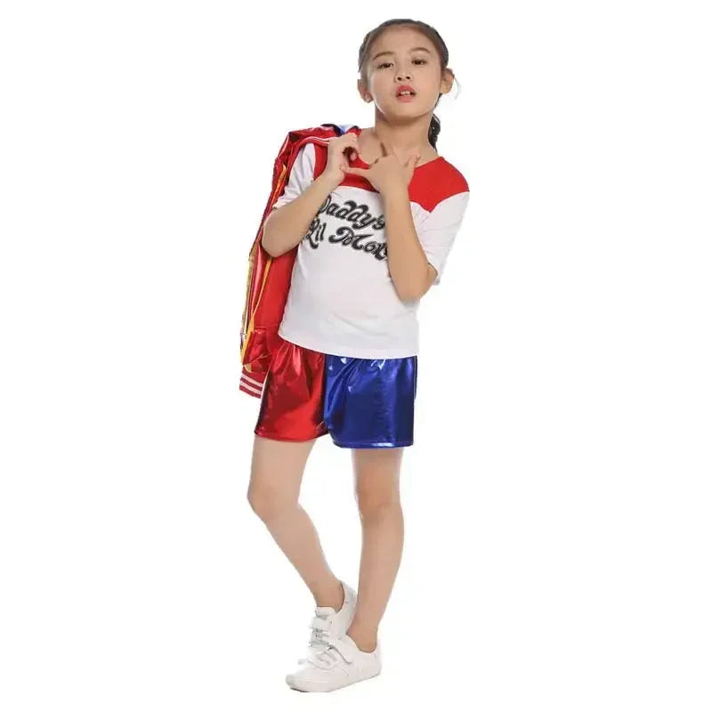 Girls Harley Squad Monster Shirt Quinn Costume Printed Jacket Shirt Pants Gloves Suicide Quinn Cosplay Halloween Costume