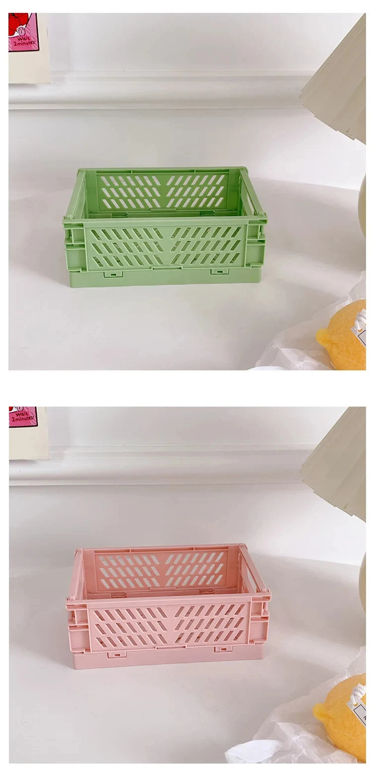 6 Color Organizing Storage Baskets Case Folding Student Desktop Basket Tape Stationery Plastic Foldable Container Storage Box