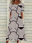 Women's Short Sleeve Dress Plus Size Casual Leopard Round Neck Dress with Pockets 