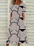 Women's Short Sleeve Dress Plus Size Casual Leopard Round Neck Dress with Pockets 