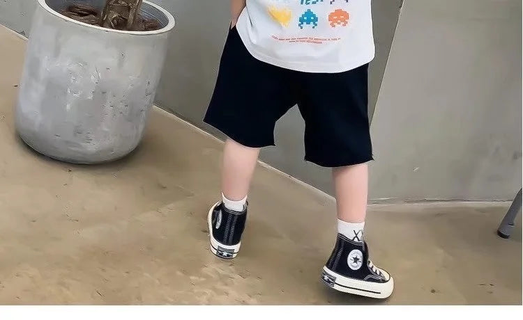 Camiseta de manga corta de verano para niños, Top de cuello redondo para niños pequeños y medianos, moda informal versátil de media manga