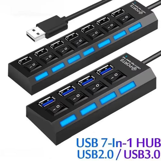 Concentrador de extensión de conmutador Concentrador USB 2.0 de 7 puertos Concentrador de extensión USB para computadora Un divisor USB 2.0 de Drag Seven para PC Portátil de escritorio