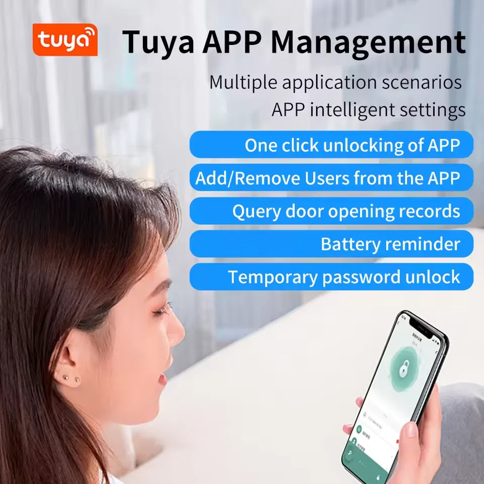 Tuya App Bluetooth Smart Fingerprint Door Lock Password Mechanical Key NFC Unlocking For Wooden Door Handle Lock IP54 Rainproof