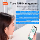 Tuya App Bluetooth Smart Fingerprint Door Lock Password Mechanical Key NFC Unlocking For Wooden Door Handle Lock IP54 Rainproof