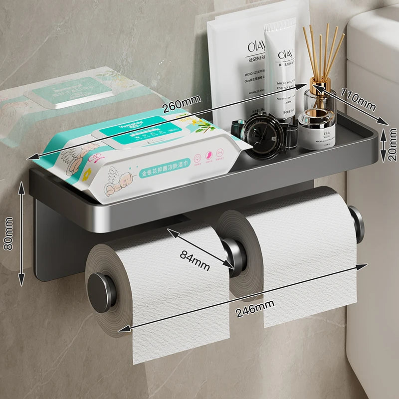 Aluminum Alloy Toilet Paper Holder Bathroom Wall Mount WC Paper Phone Holder Shelf Towel Roll shelf Accessories