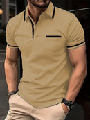 Men's Zipper Short-Sleeved Striped Polo Shirt Spring And Summer Fashion Casual Tops Street Outdoor Sports Wear Men's Clothing