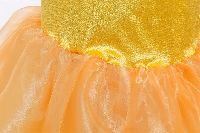 2025 Cosplay Belle Princess Dress Girls Dresses For Beauty and beast Party Clothing Magic stick crown Costume 3-12Y