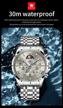 OLEVS 3653 Mens Watch Quartz Watch Multifunctional Chronograph Watch For Men 30M Waterproof Luminous Moon Phase Box Original