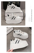 8cm Leather Flats Casual Dad Shoes Chunky Sneakers 2025 Women Platform Sports Shoes Ladies Skateboard Hidden Heels Shoes Tennis