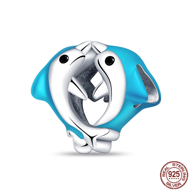 Ocean Series - Original Genuine 925 Sterling Silver Turtle Crab Mermaid Charm Beads Suitable for 3mm Bracelet DIY Making Pendant
