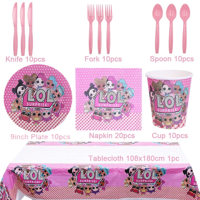 LO&amp;Ling-Cartoon Theme Party Decoration, Disposable Tableware, Hanging Banner, Whistle Mask, Baby Shower, Photo Prop, Girl Birthday 