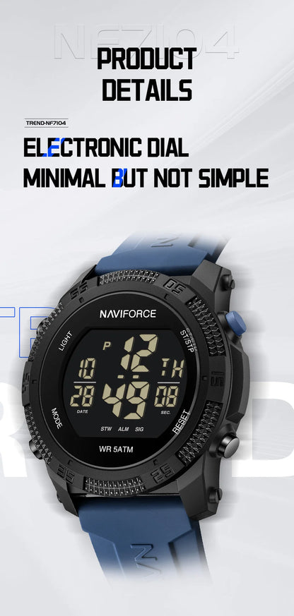 NAVIFORCE - Reloj de pulsera digital LCD para hombre, deportivo, resistente al agua hasta 50 m, con correa de silicona, informal, electrónico